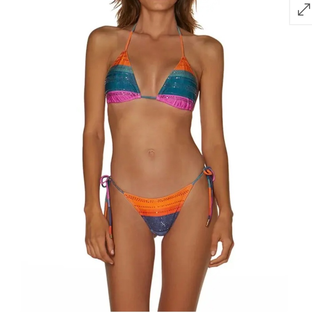 Vix Orange and Purple Bikini with Color-Block Design. Top Only